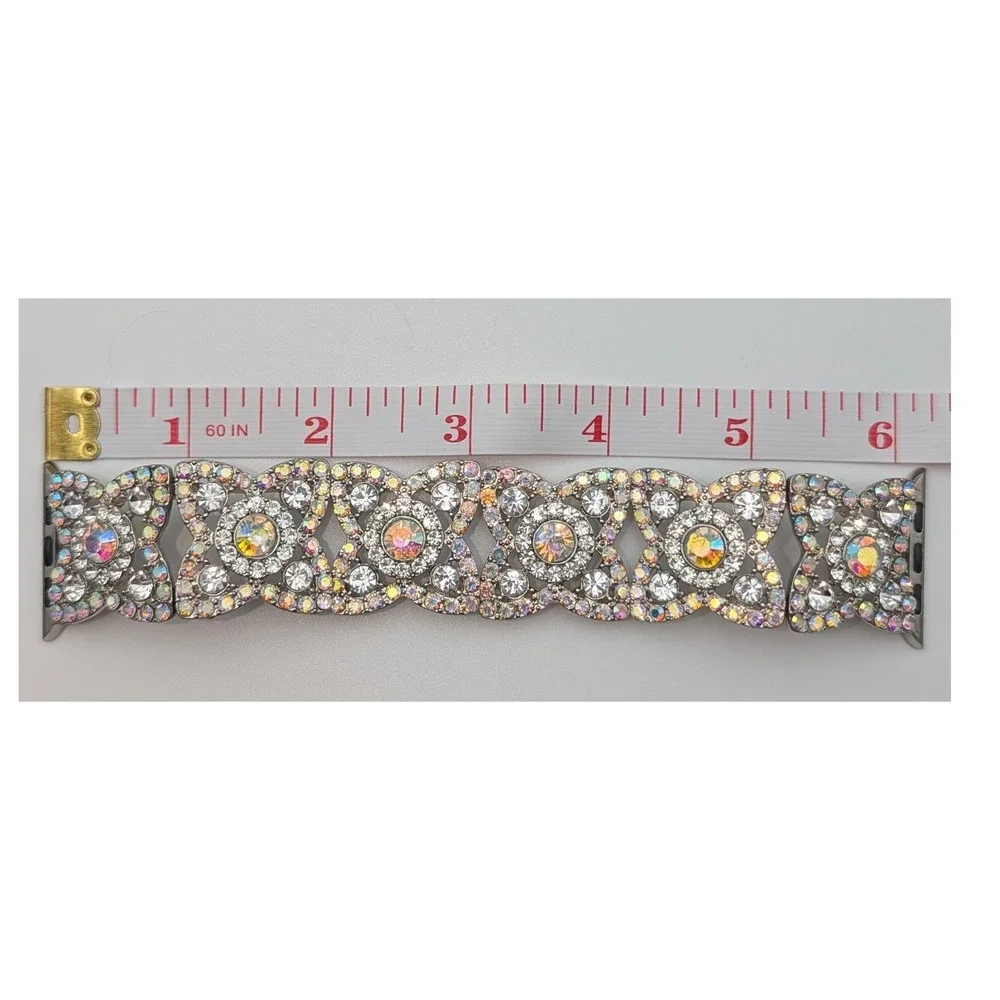 AB‎ Rhinestone Crystal Apple Watch Band Silver Tone Filigree Strap 38-41mm